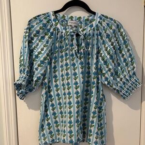 Olivia James  White and Blue Floral Blouse